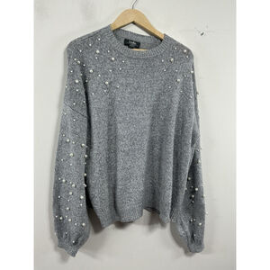 Womans Belle By Belldini Long Sleeve Pullover Sweater XL Grayish Blue Pearls